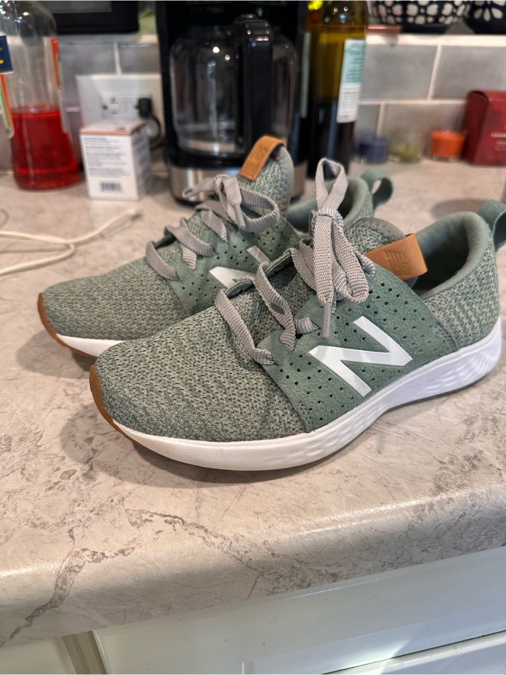 New Balance Kids Green Knit Sneakers with White N